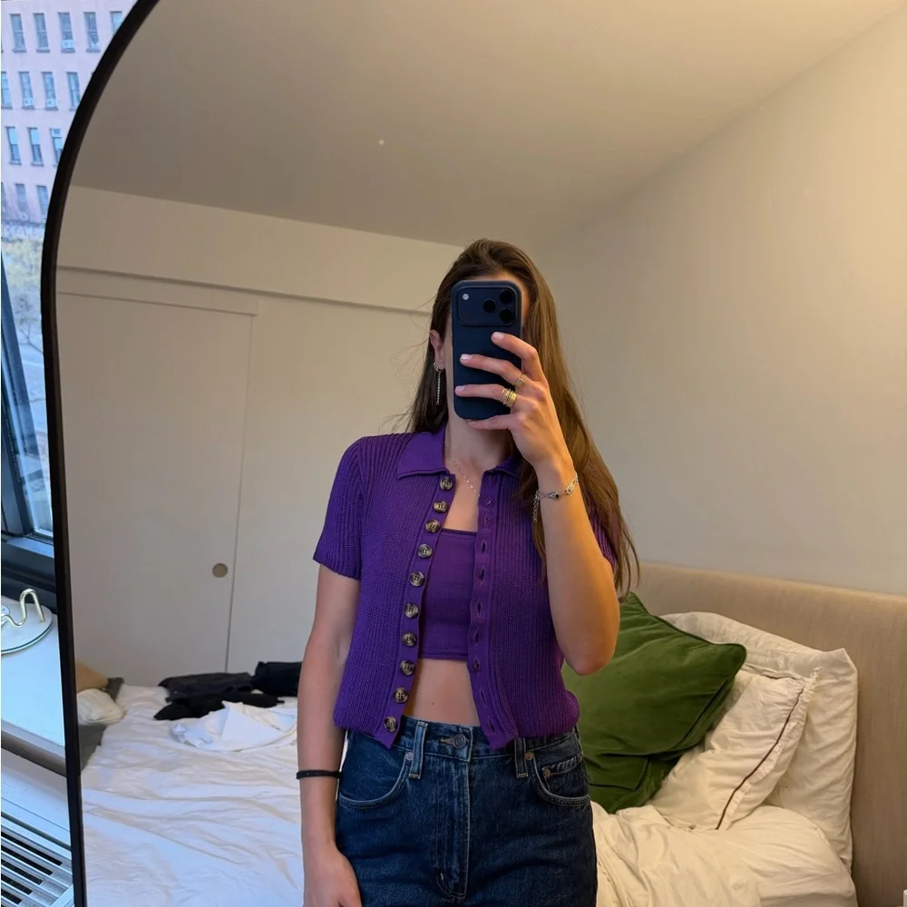 Purple Button-Up Ribbed Top - Picture 6 of 6
